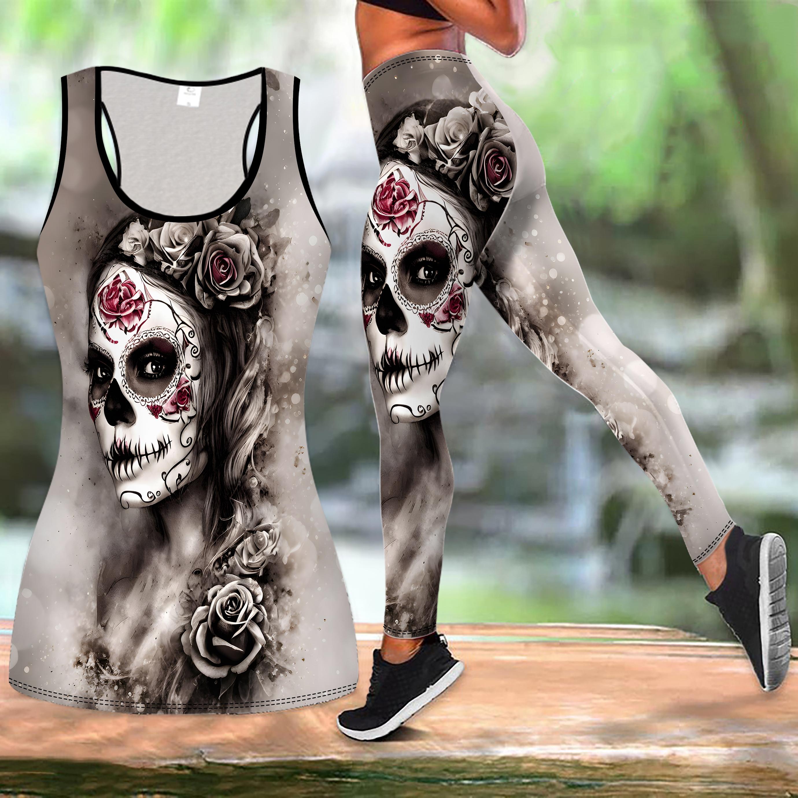 

Halloween Print Yoga Outfit for Women Fashion Workout Leggings Fitness Sports Casual Yoga Set Sports Suit XXL коричневый