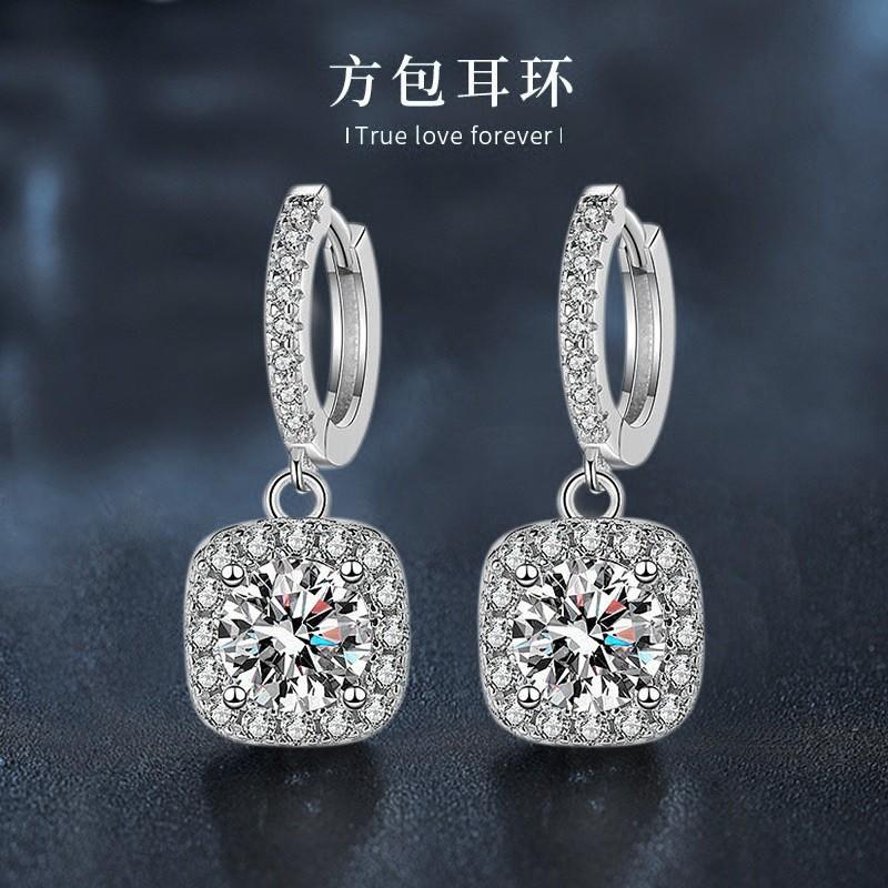 Elegant Geometric Square Drop Earrings Women Sterling With Moissanite 0.5ct Or 1ct Long Dangle Stud Jewelry