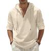 Men's Cotton Linen Hooded Long Sleeve Shirt Lightweight Quick Dry Loose Casual Solid Color Top