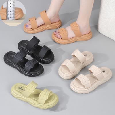 Damen Sommer Pantoletten mit Dämpfung, dicker Sohle, rutschfest, für draußen, elegant, mit einem Riemen, lässige Sandalen
