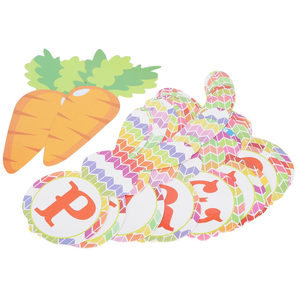 Paper Card Banner Rabbit Carrot Shape Strip Easter Festival Letter Decoration with Rope