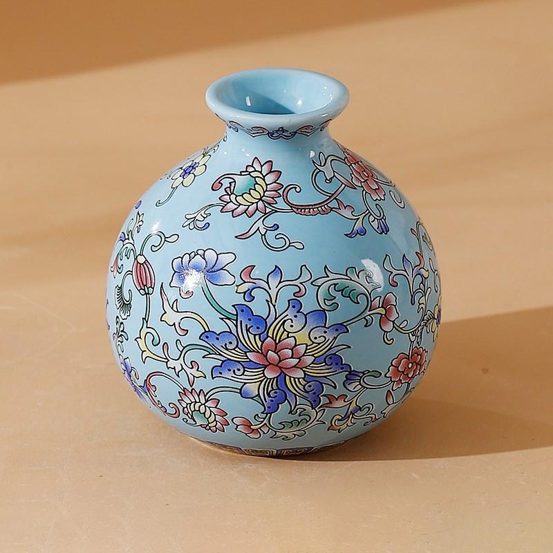 Small Ceramic Vase for  Handmade Elegant Vintage Chinese Painting  Enamel Glazed Porcelain Decorative Vases for Office Home