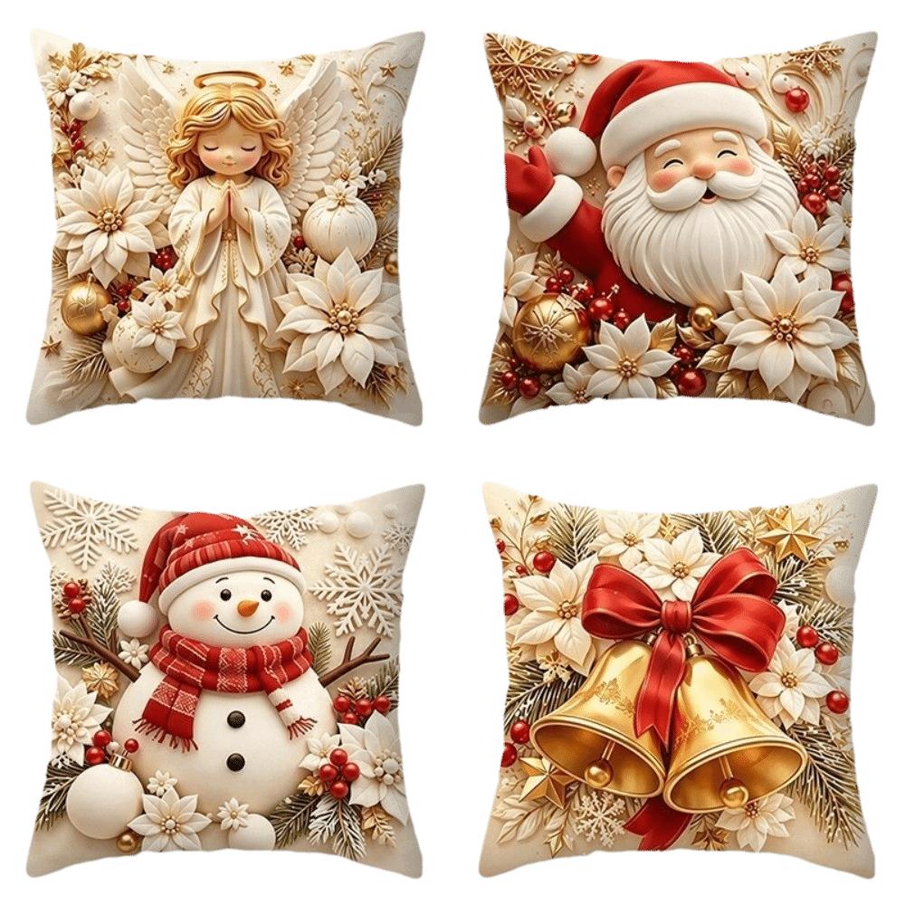 4PCS Tree Flower Christmas Pillow Covers New Year Snowman Pillow Cover Throw Cushion Case Home