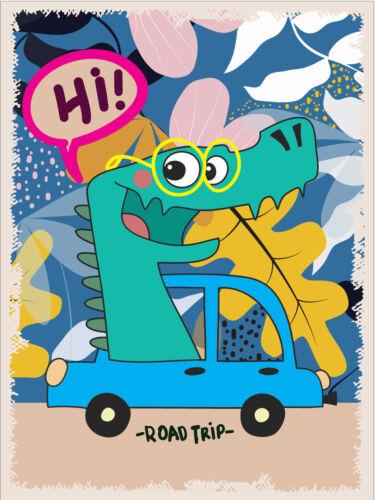 

Dino Road Trip Metal Wall Plaque Art Vintage tin sign retro HappinessAluminum 20x30cm（7.8x11.8inch）