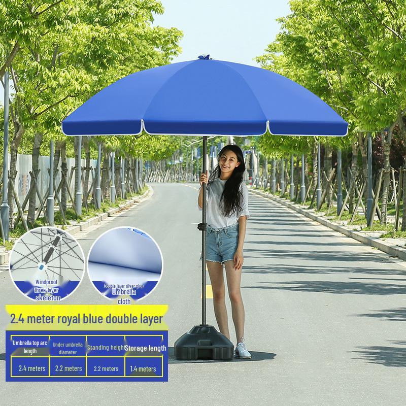 Großer Outdoor-Gewerbeschirm mit Doppelrippen - Sonnenschirm für Sonne, Werbung und Standnutzung