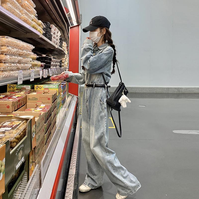 

2025 Spring New Arrival: Women s Blue Hong Kong Style Wide-Leg Denim Jumpsuit - Petite, Age-Reducing Design XL (suggested 115-130 lbs)