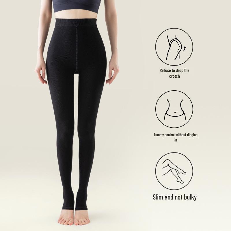 New Women's Cotton Velvet Striped Footless Tights for Autumn/Winter - Thick Warm Micro-Pressure Base Layer Pants