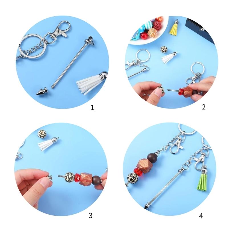 Pack of 10 Colorful Beaded Keychain Blanks Multicolored Beaded Keychain Rod Blanks for Designing Keychain Charm