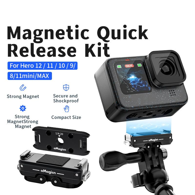 AMAGISN Magnetischer Schnellverschluss-Halterungsadapter für GoPro Hero 12/11/10/9/8/11 Mini/Max Aluminiumlegierung Action-Kamera Zubehör