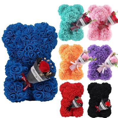 Rose Bear With Clear Box Artificial Flower Bear For Girl Gift Valentine Birthday Decoration Bouquet Colors and Styles Random