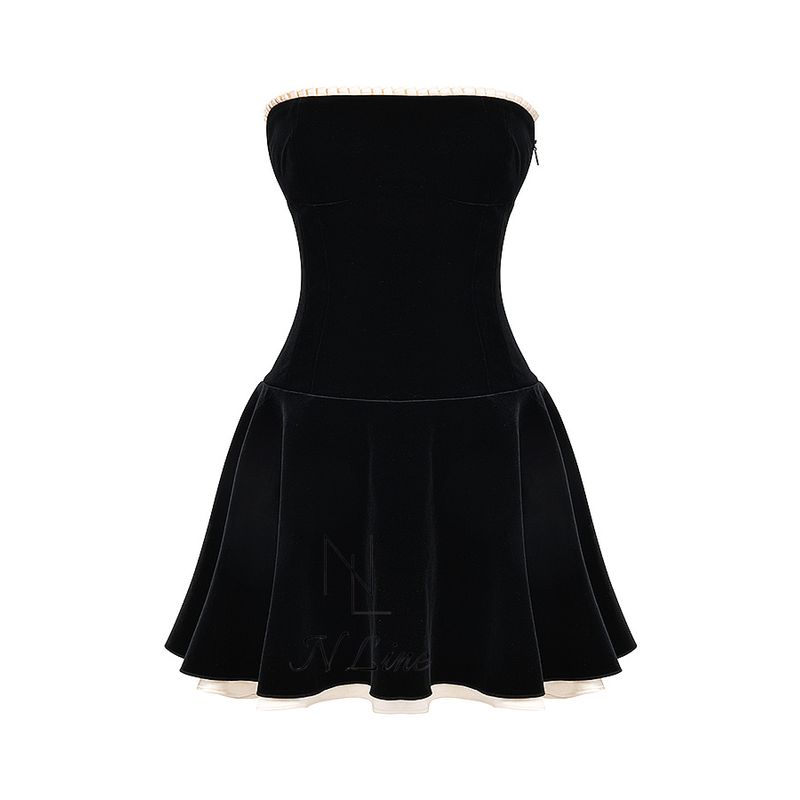 

Fashion Straight Mining House of CB 24 Sexy Soft Velvet off-Shoulder Girdle Tube Top Dress Black XS