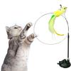 Cat Teaser Wand with Cup Base Bell Suction Long Wand Flexible Bendable Relieve Boredom Simulation Bird Interactive Feather Cat