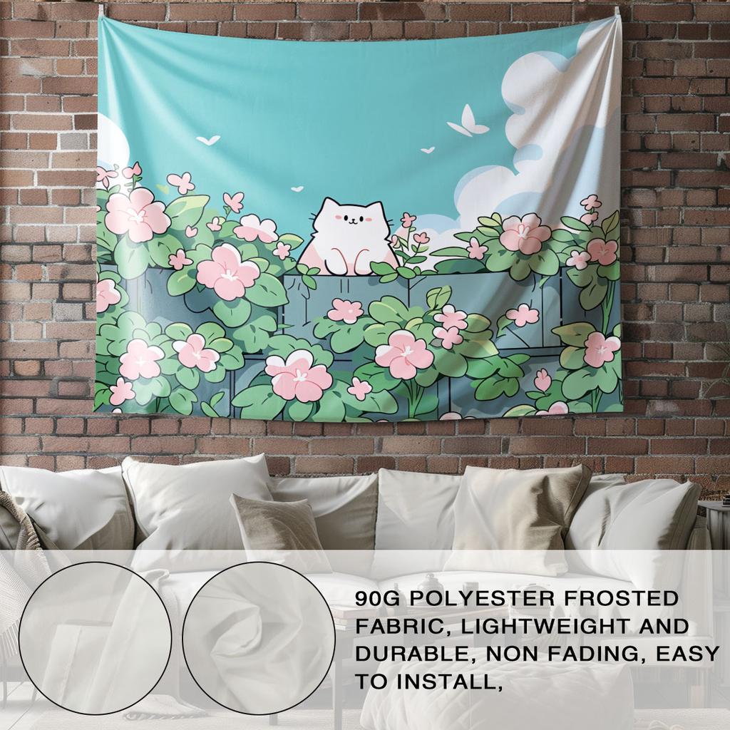 1Pc Cartoon Cat Printed Tapestry Living Room Background Wall Art Decoration Multi Size Space Pendant