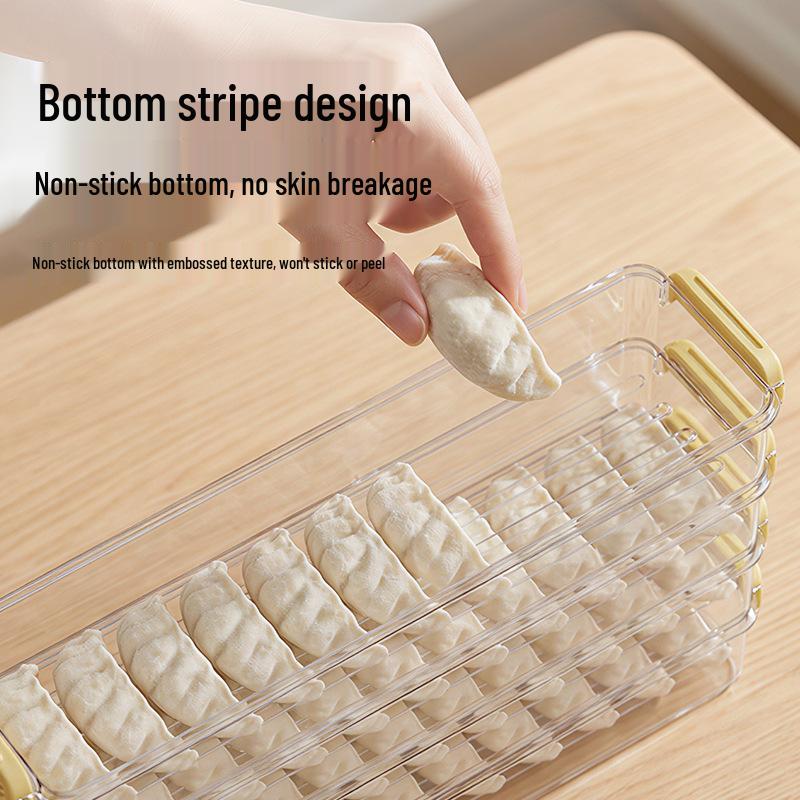 Narrow-Edge Food-Grade Multi-Layer Dumpling Storage Box with Non-Stick Bottom, Fresh-Keeping, Sealed for Refrigerator Side Door.