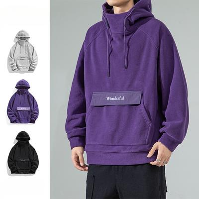 Felpa con cappuccio in pile polare da uomo autunno e inverno nuova outdoor giapponese tinta unita tasca coppia giacca casual