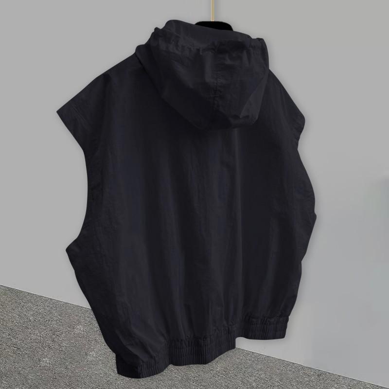 Oversized Vintage Hooded Vest Men Sleeveless Zipper Hoodie Spring Summer Silhouette Design Denim Shoulder Pads Tank Top