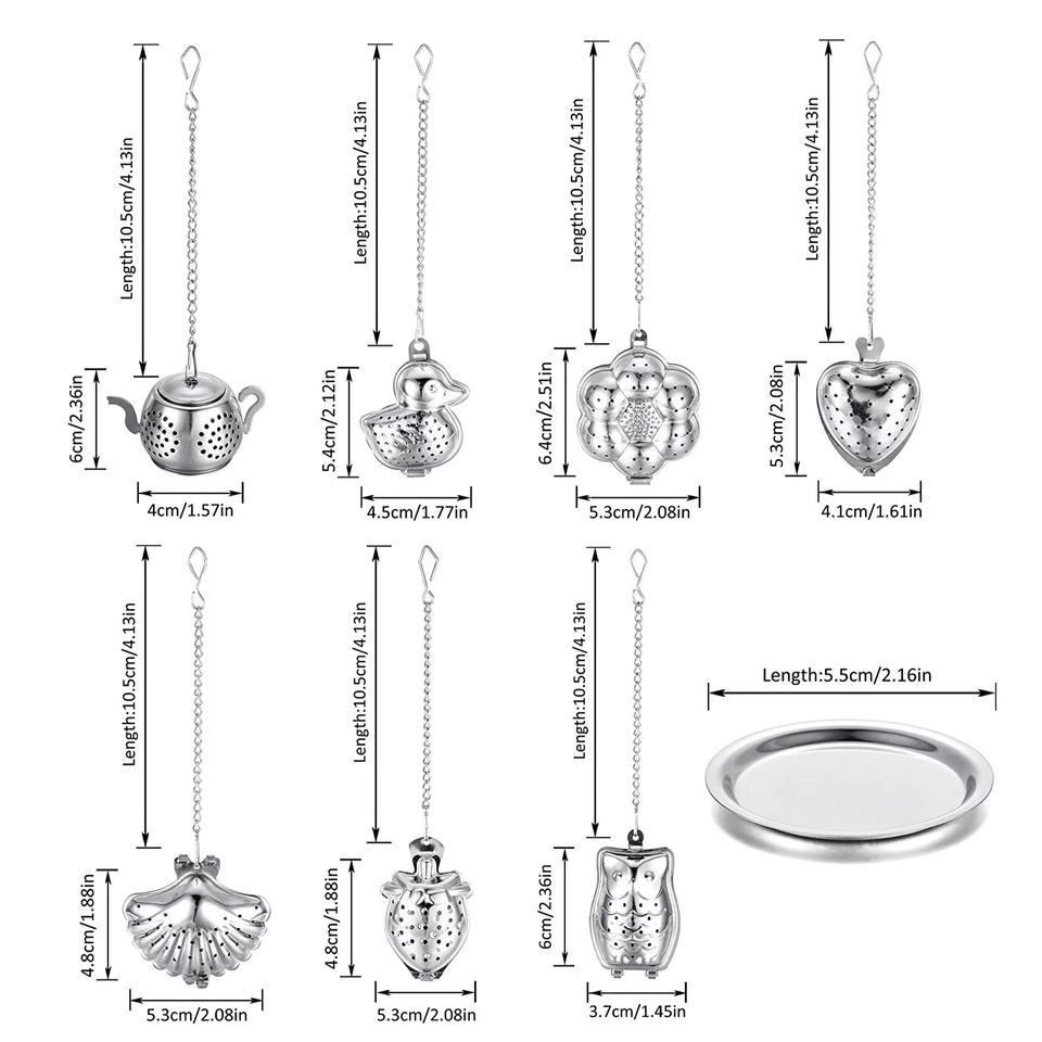 1Pc,Stainless steel chain tea leakage owl small teapot house bird duck shell type tea filter creative tea maker