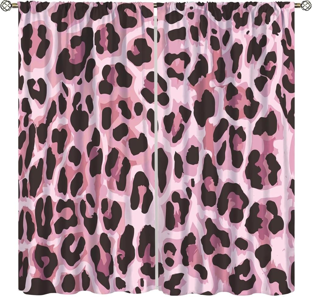 Brown Leopard Print Curtains Cheetah Safari Animal Tiger Skin Pattern Art Printed Living Room Curtain With Rod Pocket Darkening Polyester Perfect For