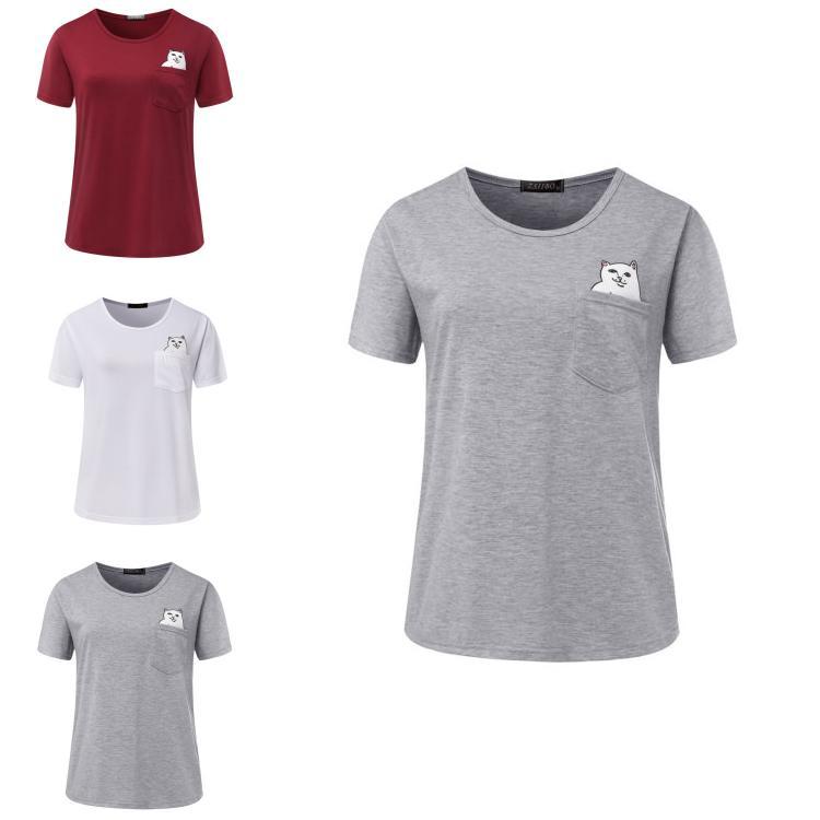 T-shirt Casual in Puro Cotone da Uomo con Stampa Gatto Cartone Animato Estate