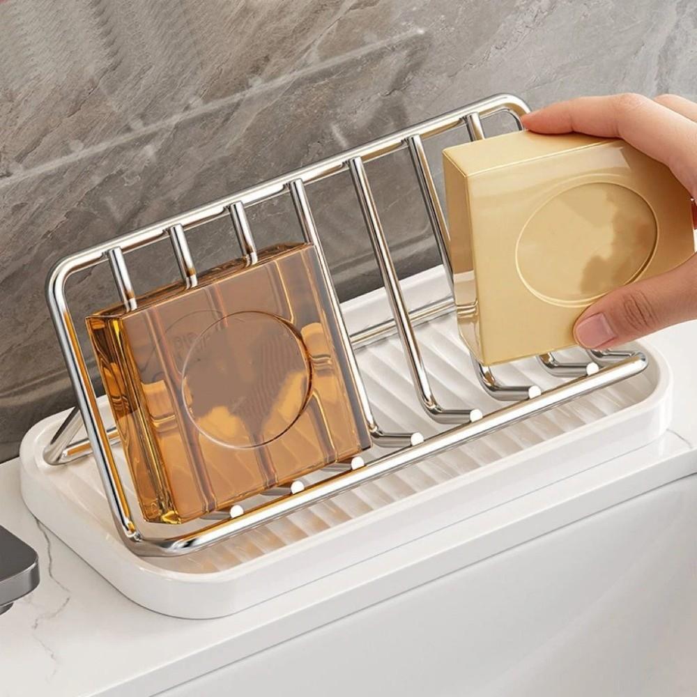 Non-slip Stainless Steel Soap Rack Space Saving Rustproof Soap Holder with Drain Tray Ventilated Soap Storage Box Kitchen
