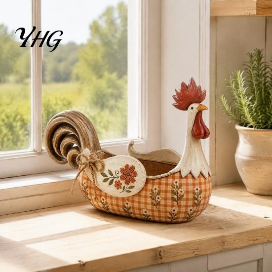 Farmhouse Kitchen Utensil Holder Vintage Rooster Holder, Country Cooking Tool Caddy, Rustic Floral Style Accessories Chicken Counter Organizer,