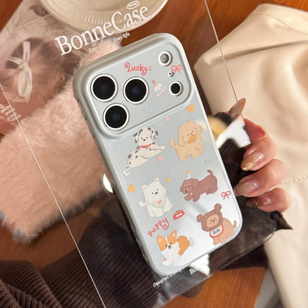 Korean Style Cartoon Puppy Suitable for Apple 17promax Mobile Phone Case Iphone16 Magnetic Bracket 15 Anti-fall 13 Soft Shell