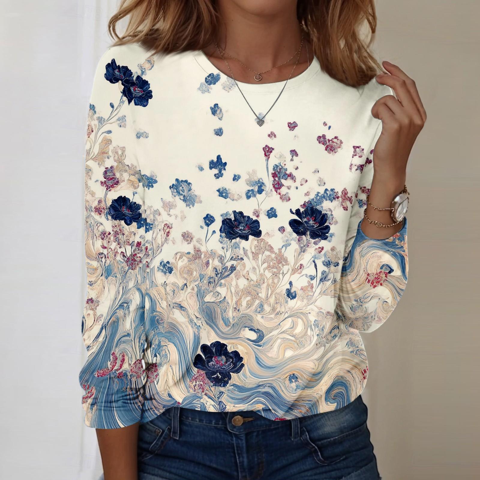 

Рубашки с длинным рукавом для женщин, милые футболки с графическим принтом, блузки, повседневные базовые топы больших размеров, пуловеры M бежевый