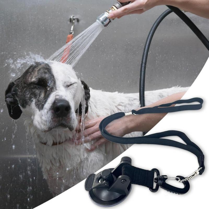 Dog Cleaning Strap with Suction Cup - Adjustable Bath Restraint for Dogs and Cats, Sturdy Black Shower Accessory