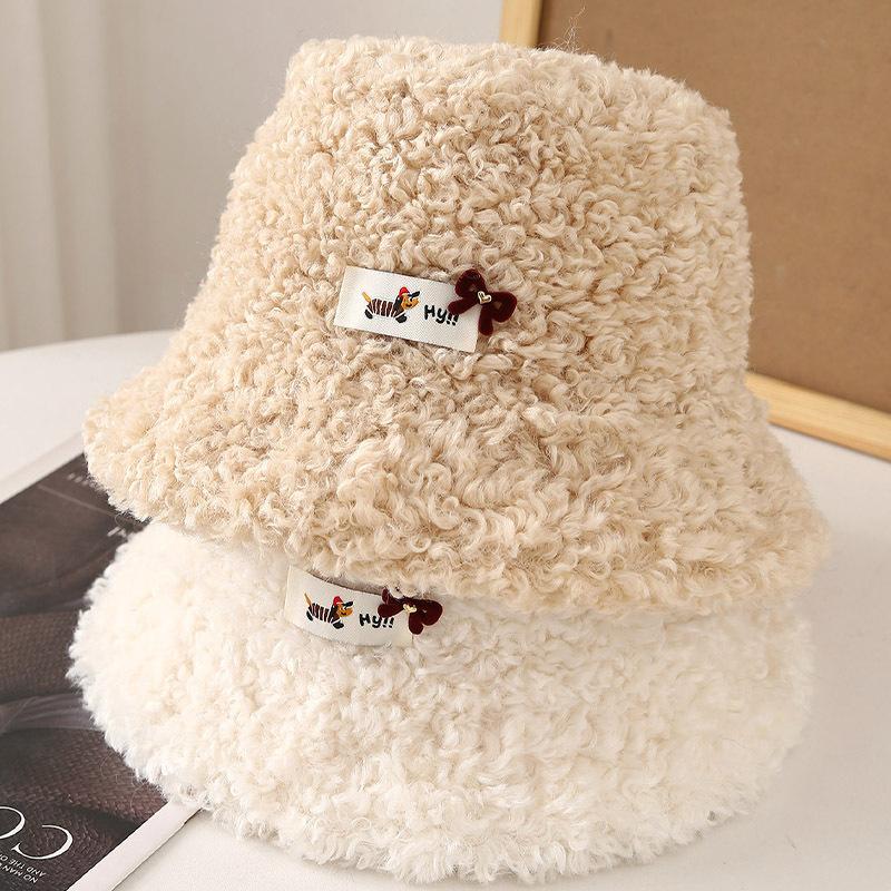 New high-quality plush lamb wool fisherman's hat children's autumn and winter fleece thickened ear protectors show face small bucket hat