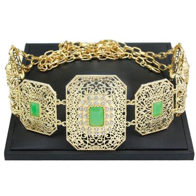 Gold Color Metal Belt Ladies Square Belt Crystal Bridal Jewelry Body Chain