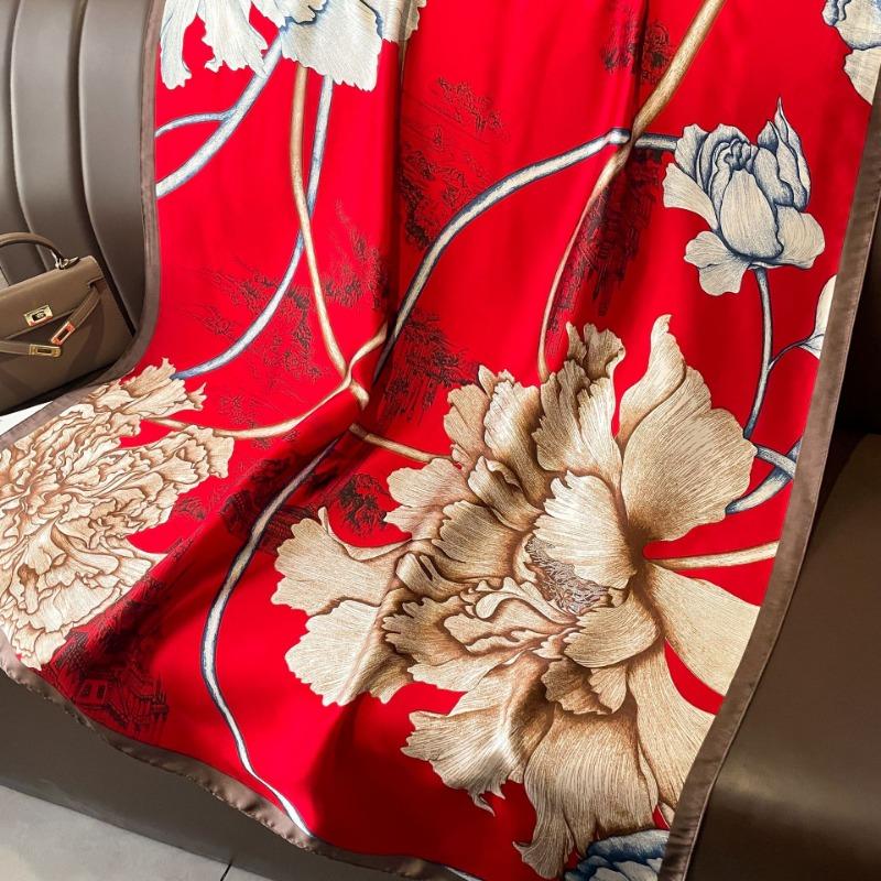 Women S Elegant Peony Printed Silk Like Scarf Fashionable Shawl