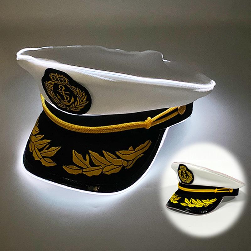 Navy Sailor LED Light-Up Embroidered Captain's Hat for Festivals and Performances