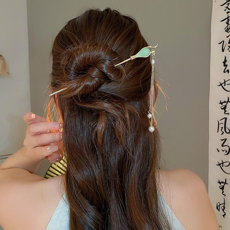 New Chinese Flower Pearl Tassel Hairpin Guochao Fashion Retro Hairpin Hanfu Versatile New Hairpin Hair Accessories Women