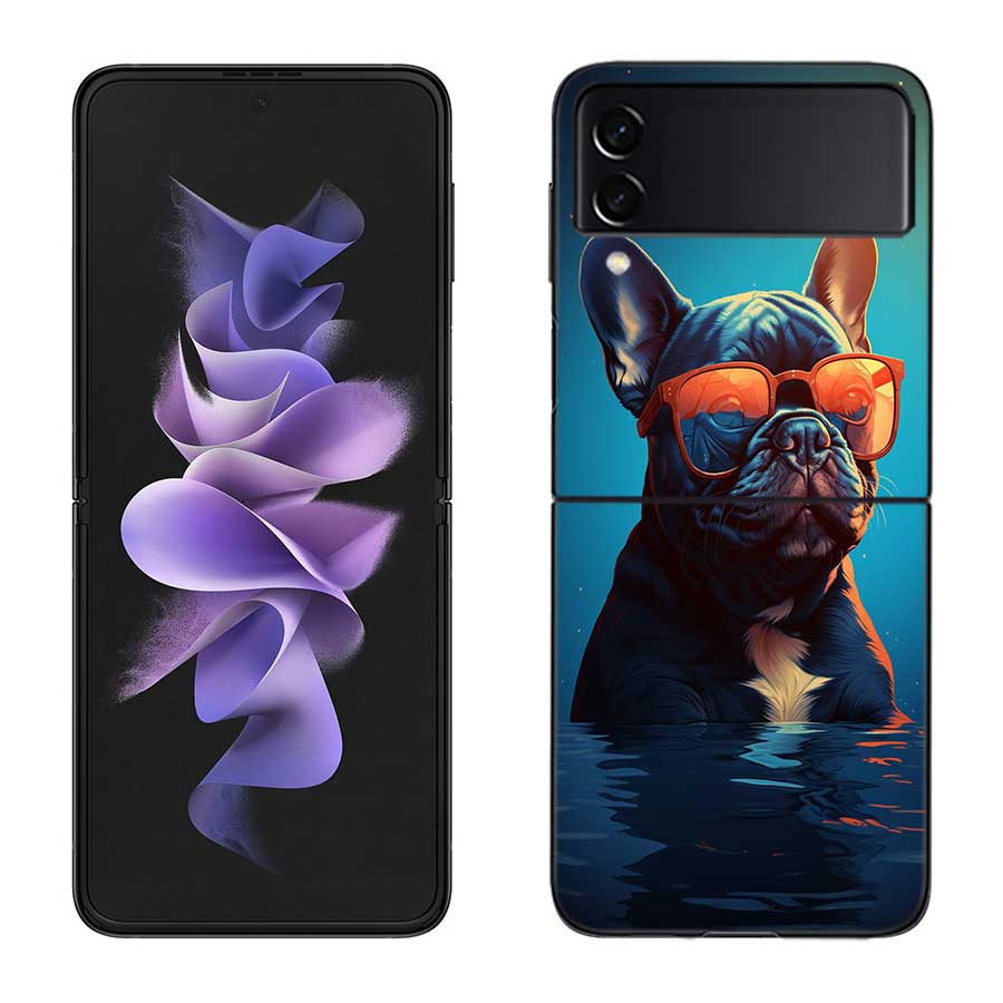 Französische Bulldogge Hund Mops Hülle Für Samsung Z Flip 6 5G Galaxy Z Flip 5 4 3 5G Schwarze Harte Handyhülle Luxuriöse PC Schale Coque