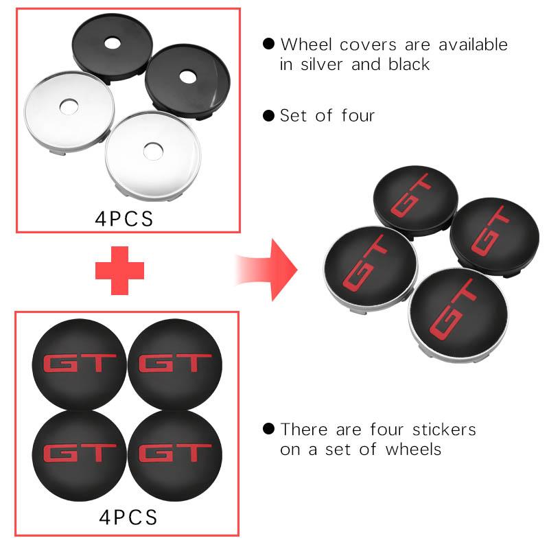 AACF1 4Pcs Car 56/60mm GT Logo Wheel Center Hub Caps Badge Sticker Styling Decal For Peugeot 206 Ford Focus Mk2 Mini Cooper Kia Optima