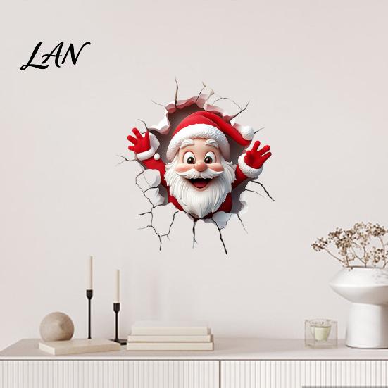 Holiday Window Clings Christmas Toilet Sticker, Funny Santa Claus Lid Tank Cute Ornaments Self-Adhesive 3D Hole Waterproof PVC Decal for Bathroom