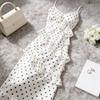 Spring and summer new waist thin pure desire lotus leaf edge thin long skirt French polka dot suspender dress women