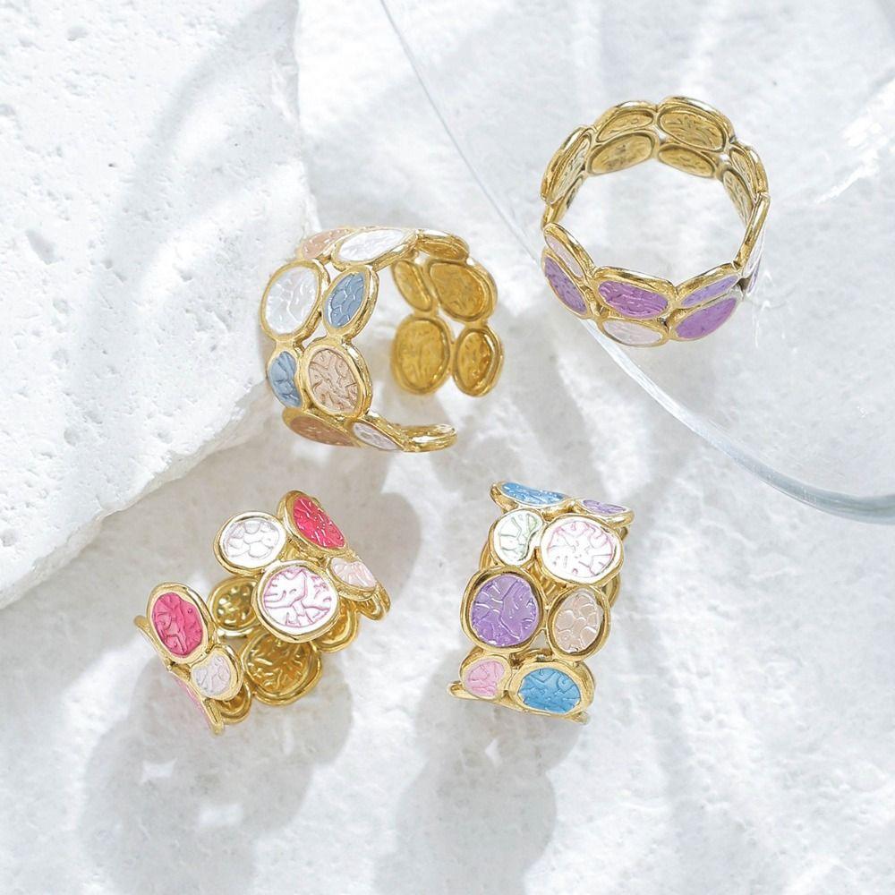 Gold-plated Oil Dripping Ring Colorful Colorful Ring Geometric Pattern Ring Wedding Gifts
