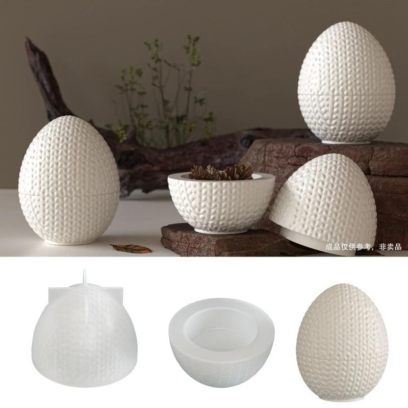 DIY Knitting Yarn Egg Shaped Oval Silicone Mold for Resin Candle Making Gypsum Plaster Storage Jar Cup Molds