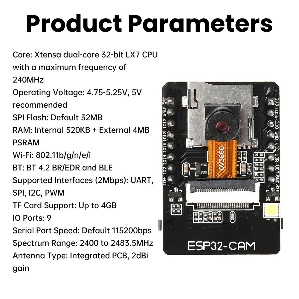 ESP32-CAM WiFi Module 2.4G Antenna ESP32 Serial To WiFi ESP32 CAM Development Board 5V Bluetooth with OV3660 DIY Camera Module