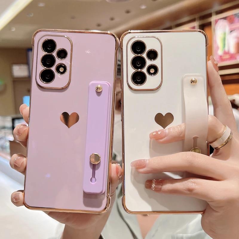 Pokovovaný silikonový pouzdro s řemínkem na zápěstí pro Samsung Galaxy S25 S24 S22 S21 S23 Ultra Plus A55 A52 A54 A53 5G Nárazuvzdorné pancéřové kryty