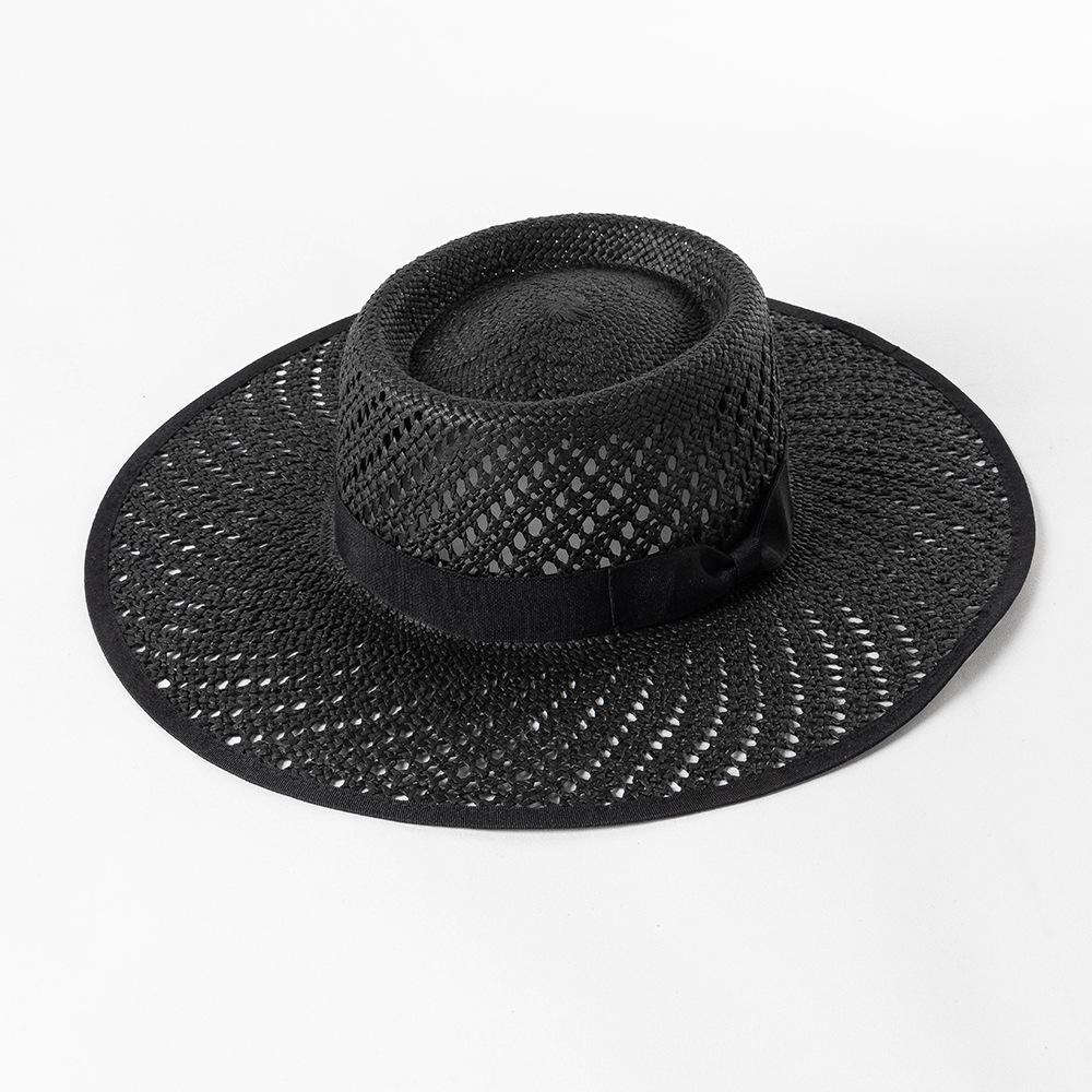 

Women Summer Hats Black Coffee Ribbon Bow Straw Hat чорний