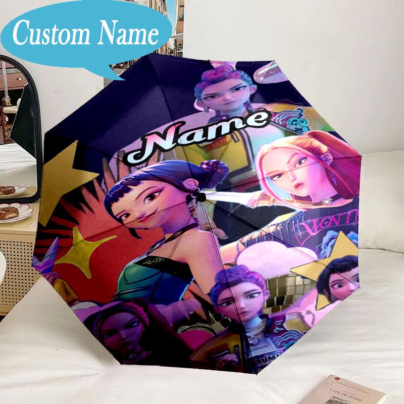 Custom Name Umbrella Music Stars KPop Demon Umbrella 8-Frame for Travel, Camping, Casual Lightweight Portable, Essential for Family Gifts