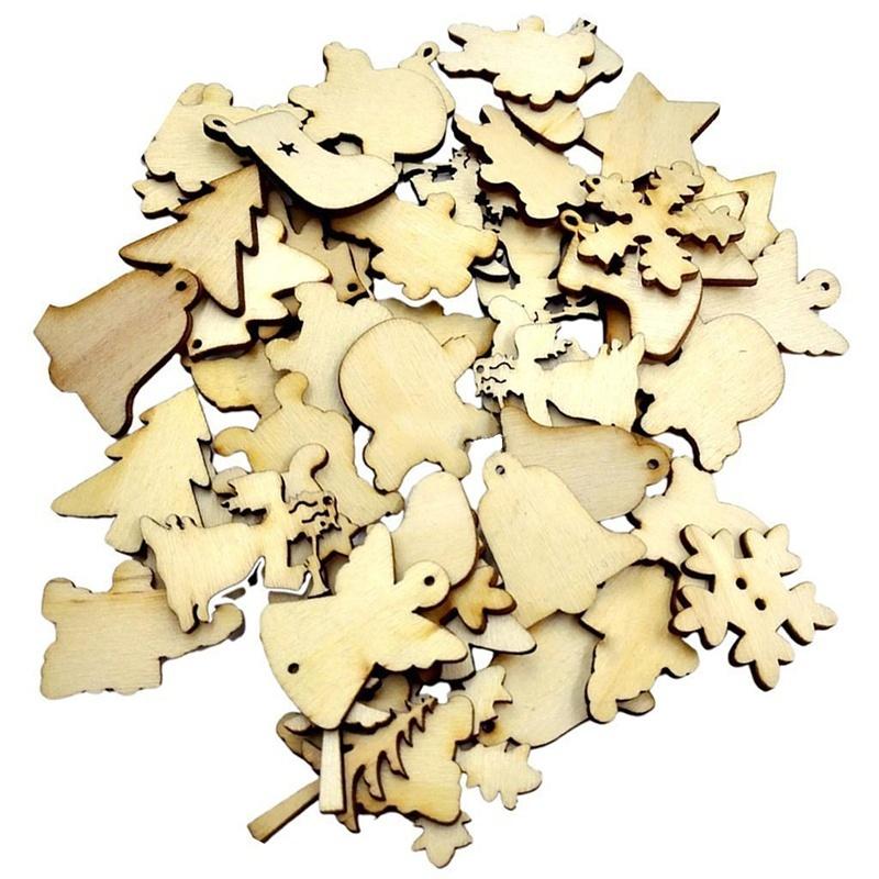50pcs Wood Christmas Embellishment For Scrapbooking Crafts DIY Xmas Decor