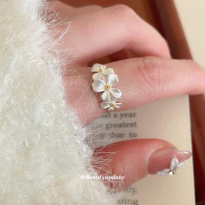 Korean Ins Plain Silver Flower Opening Ring Sweet Elegance Light Luxury Temperament Index Finger Ring Daily Versatile Ring Woman
