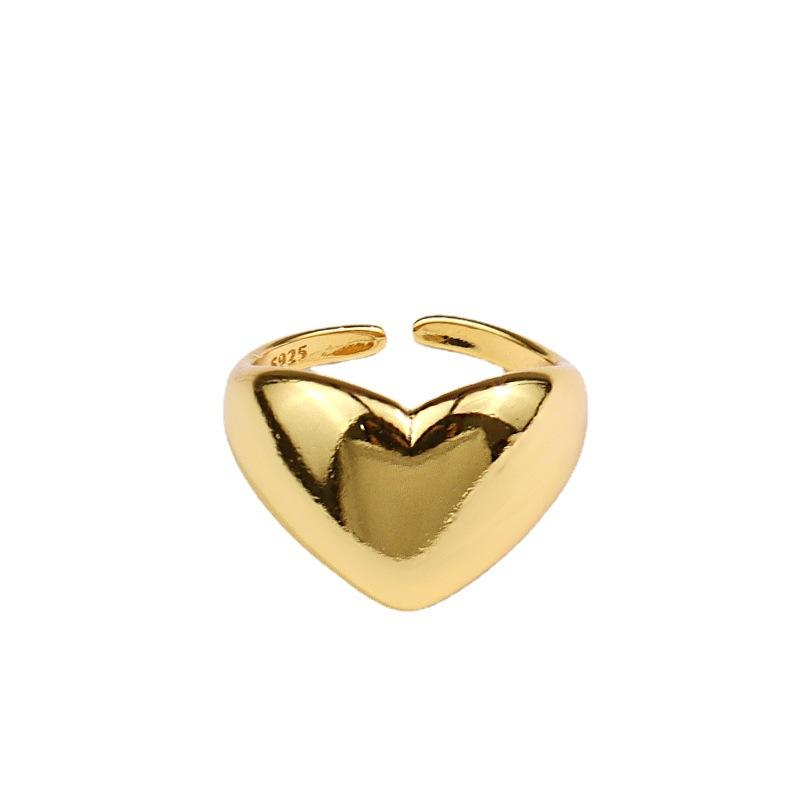 Ventfille Copper Retro Love Heart Wide Glossy Net Red Ring For Women Girl Gift Jewelry Dropshipping