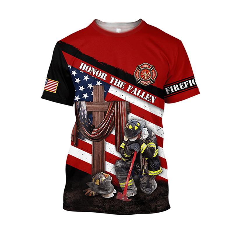 Hasič Hasičské Pracovní Oblečení 3D Tištěné Pánské Letní Osobnost Kulatý Výstřih Tričko Nová Simulace Volné Pohodlné Sportovní