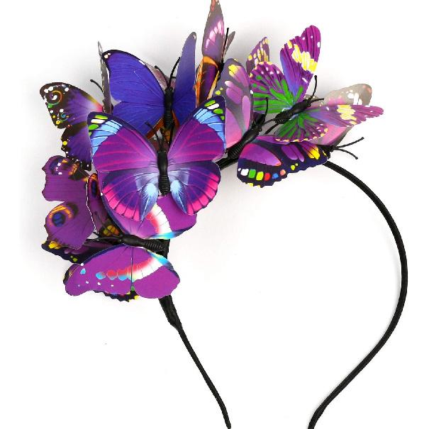 Coucoland Butterfly Fascinator Headband for Tea Party Halloween Costume | Vivid Plastic Monarch Butterfly, Handmade, Flexible Wires, Adjustable Fit,