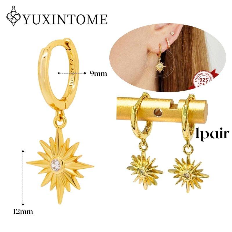 YUXINTOME 925 Silver Ear Needle Zircon Hoop gold Earrings For Women Square Plate Pendant Cutout Heart Earrings Fashion Jewelry