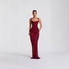 Vestido Midi Ajustado de Tirantes Finos Rojo Intenso con Pliegues en la Cintura